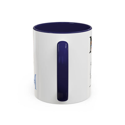 Mother's Day mug with floral design and customizable names, ceramic, 11oz or 15oz sizes, blue interior and handle.