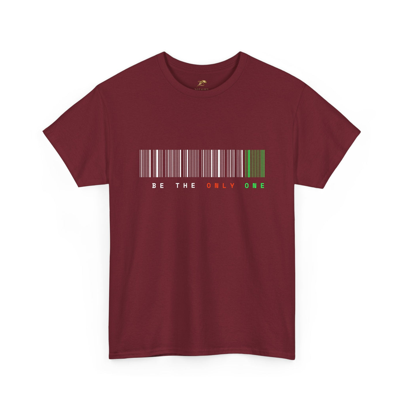 Unique "Be The Only One" barcode t-shirt in blue with a minimalist design