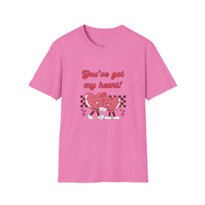 Heart Graphic Tee with "You've got my heart" design on pink, unisex Valentine's Day shirt.