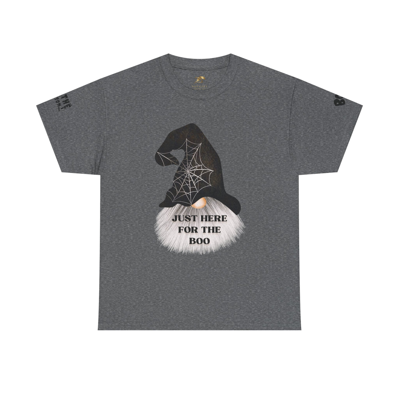 NOTALIFY Halloween Just Here for the Boo Graphic Tee, Spooky T-Shirt, Fun Fall Apparel, Unisex Halloween Tee, Gnome & Bats