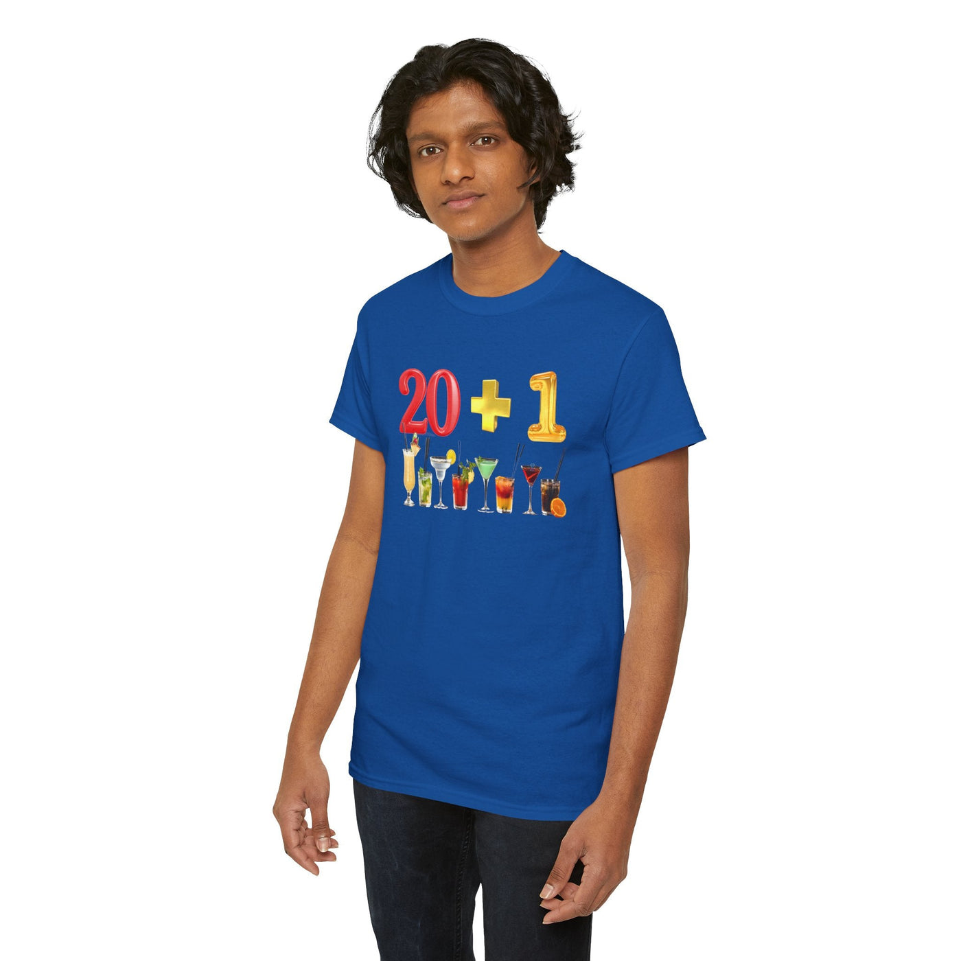 21st birthday t-shirt with "20 + 1" design and cocktail images, perfect for celebrating turning 21.