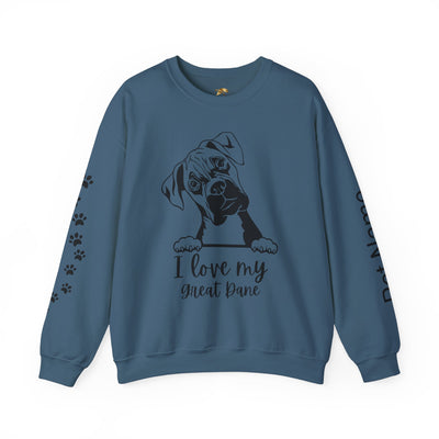 Great Dane Lover Sweatshirt, Pet's Name Personalized Gift Idea, Great Dane Dog Owner Apparel, Custom Dog Paw Print Jumper, Comfy Crewneck - NOTALIFY
