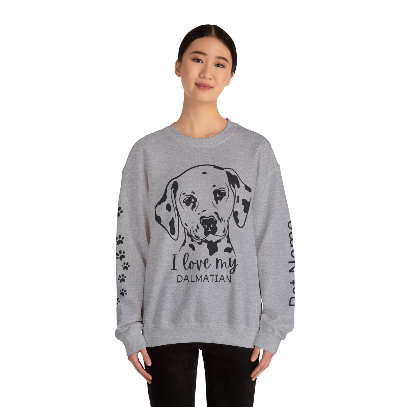Damatian Dog Lover Sweatshirt, Pet's Name Personalized Gift Idea, Frenchie Dog Owner Apparel, Custom Dog Paw Print Jumper, Comfy Crewneck