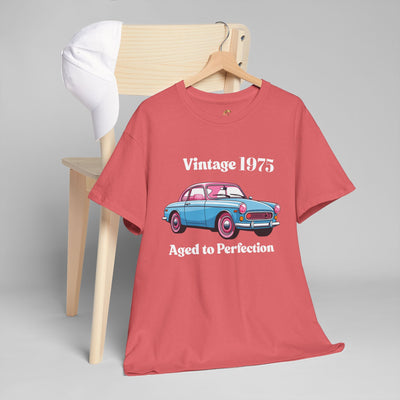 Vintage Aged to Perfection t-shirt with retro car graphic, perfect birthday gift for car enthusiasts.
