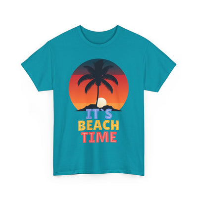 Beach Time Summer 2025 T-Shirt with palm tree and sunset graphic.