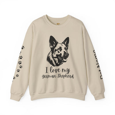 German Shepherd Lover Sweatshirt, Pet's Name Personalized, German Shepherd Dog Owner Apparel, Custom Dog Paw Print Jumper, Comfy Crewneck - NOTALIFY