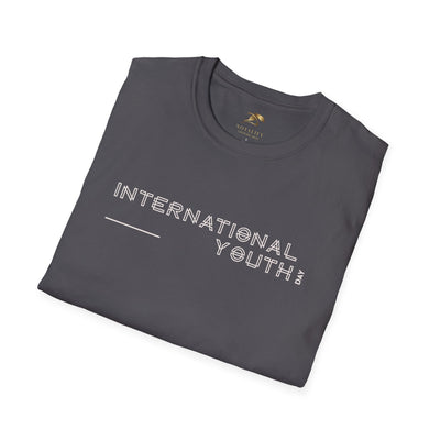 International Youth Day unisex softstyle black t-shirt with white text design, lightweight 100% ring-spun cotton, classic crew neck, ethical production