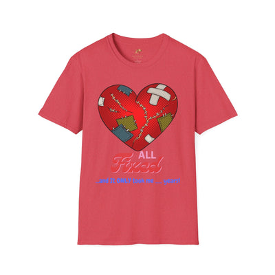 Heart Fixed Enamorados unisex t-shirt with a patched heart design, perfect Valentine's Day gift for couples.