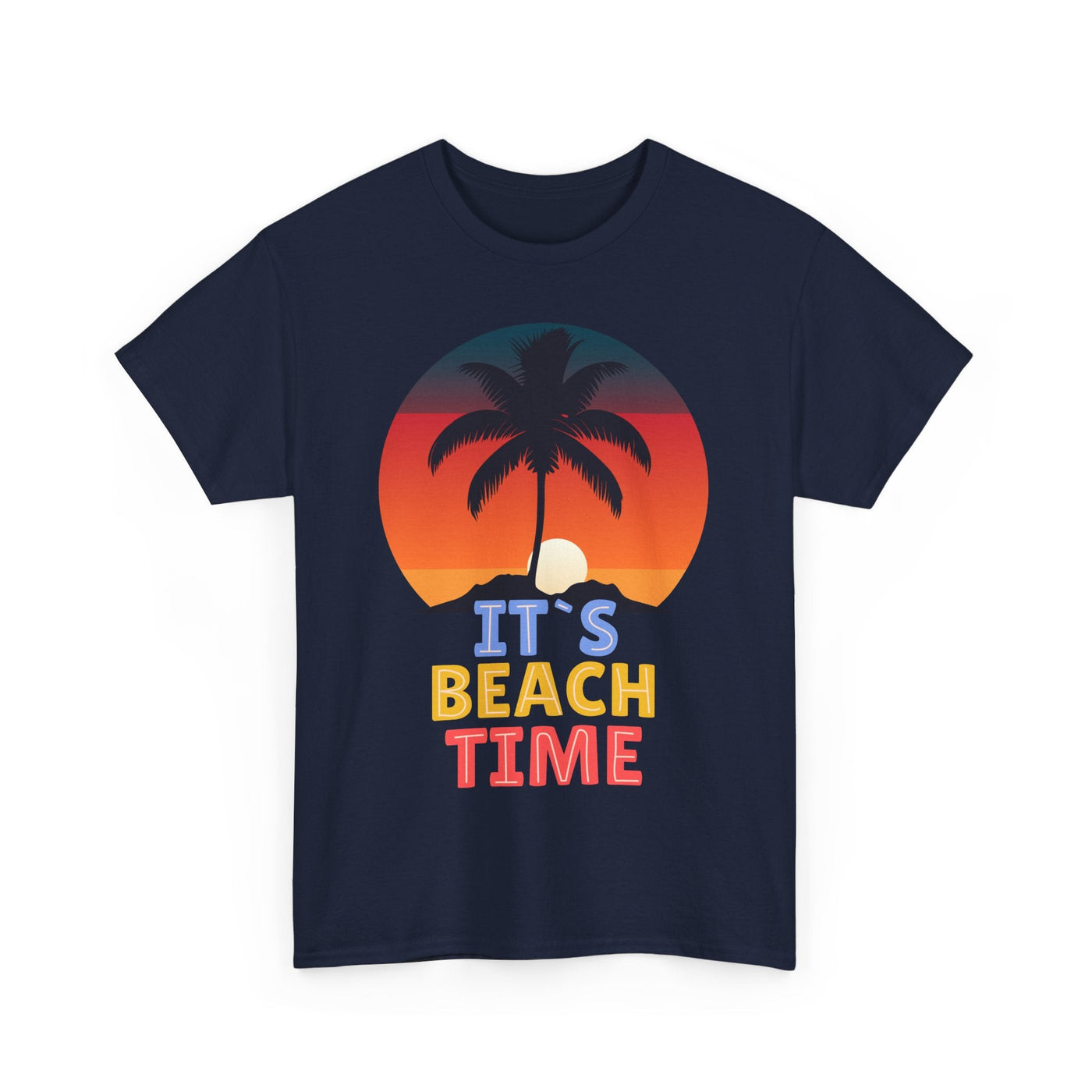 Beach Time Summer 2025 T-Shirt with Tropical Palm Tree and Sunset Graphic