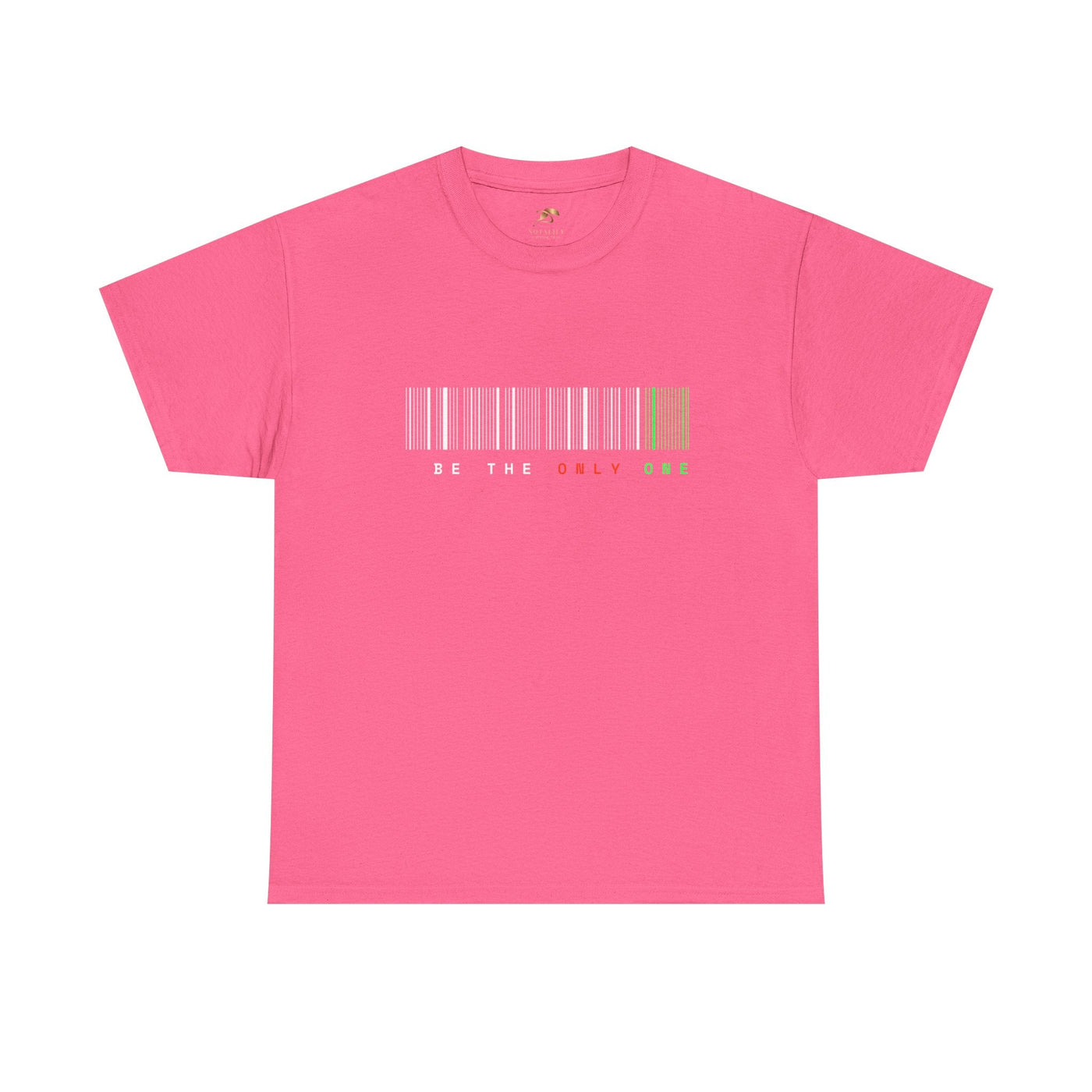Unique "Be The Only One" barcode t-shirt in blue with a minimalist design