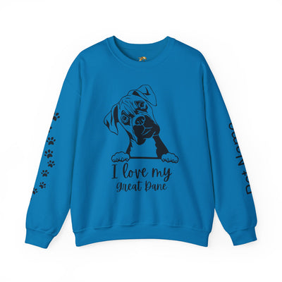 Great Dane Lover Sweatshirt, Pet's Name Personalized Gift Idea, Great Dane Dog Owner Apparel, Custom Dog Paw Print Jumper, Comfy Crewneck - NOTALIFY