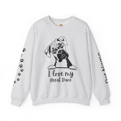 Great Dane Lover Sweatshirt, Pet's Name Personalized Gift Idea, Great Dane Dog Owner Apparel, Custom Dog Paw Print Jumper, Comfy Crewneck - NOTALIFY
