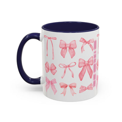 Personalized Mother's Day coquette bow coffee mug, vibrant design, dishwasher safe.