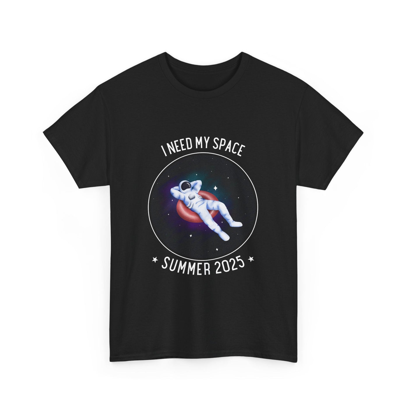 Astronaut space vibes tee with galaxy graphic showing a relaxed astronaut, perfect for space lovers.