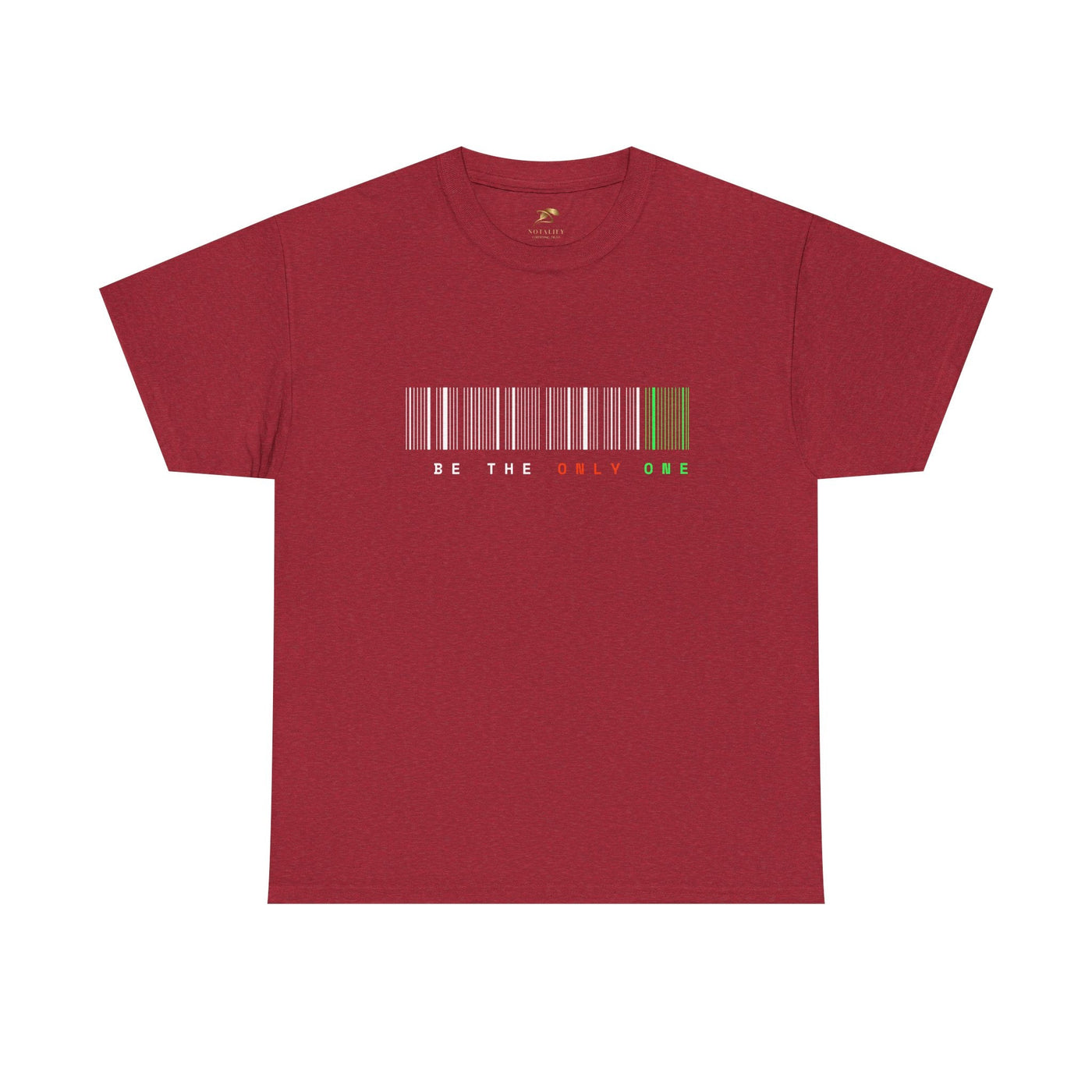 Unique "Be The Only One" barcode t-shirt in blue with a minimalist design
