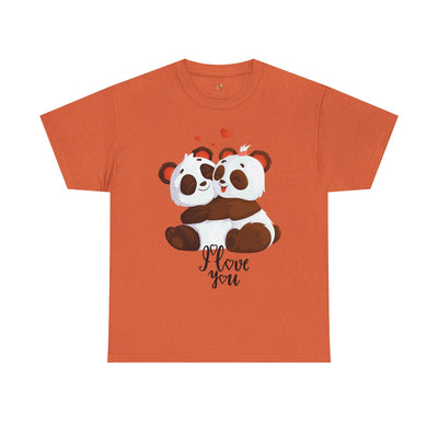 Romantic Panda Tee, Romantic Graphic T-shirt, two panda bears hugging each other with an I love you message - NOTALIFY