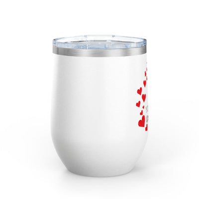 Positive Affirmation Wine Tumbler, 12oz, stainless steel with leak-proof lid and heart design.
