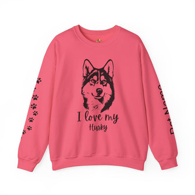 Husky Lover Sweatshirt, Pet's Name Personalized Gift Idea, Husky Dog Owner Apparel, Custom Dog Paw Print Jumper, Comfy Crewneck - NOTALIFY
