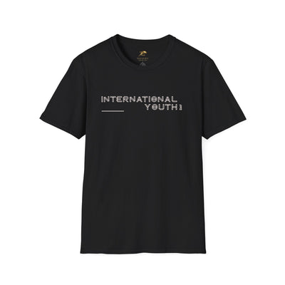 Black unisex softstyle t-shirt with "International Youth Day" text, 100% cotton, classic fit for youth celebration