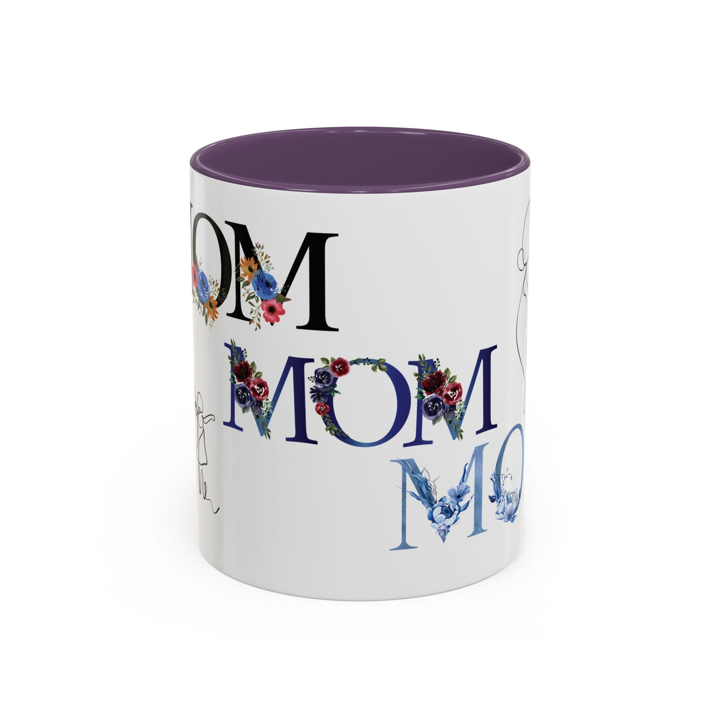 Mother's Day mug with floral accents, custom ceramic drinkware, purple interior.