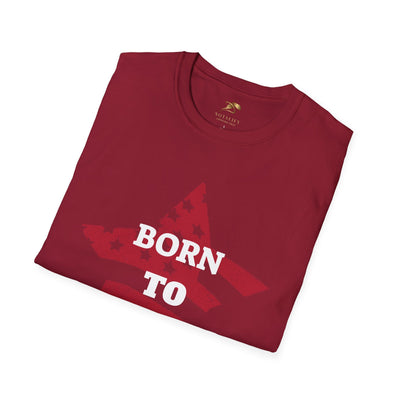 Unisex softstyle patriotic t-shirt in red with "Born to Sparkle" design, ideal for Independence Day celebrations.