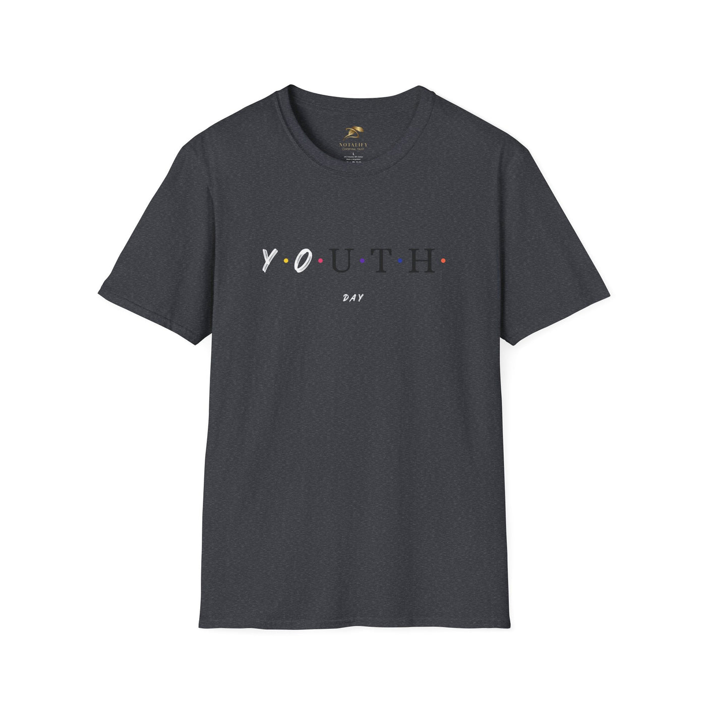 Unisex Youth Day Celebration t-shirt with colorful dots on dark cotton fabric