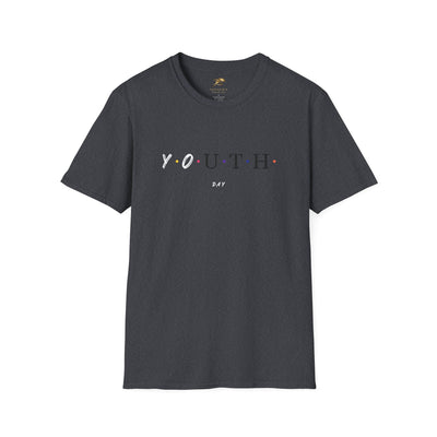 Unisex Youth Day Celebration t-shirt with colorful dots on dark cotton fabric