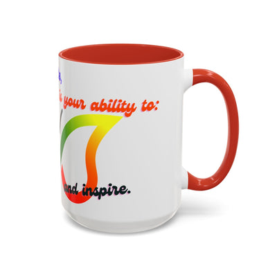 Infinity Butterfly Mug with vibrant silhouette design, available in 11oz and 15oz, red interior and handle, motivational coffee cup for creatives.
