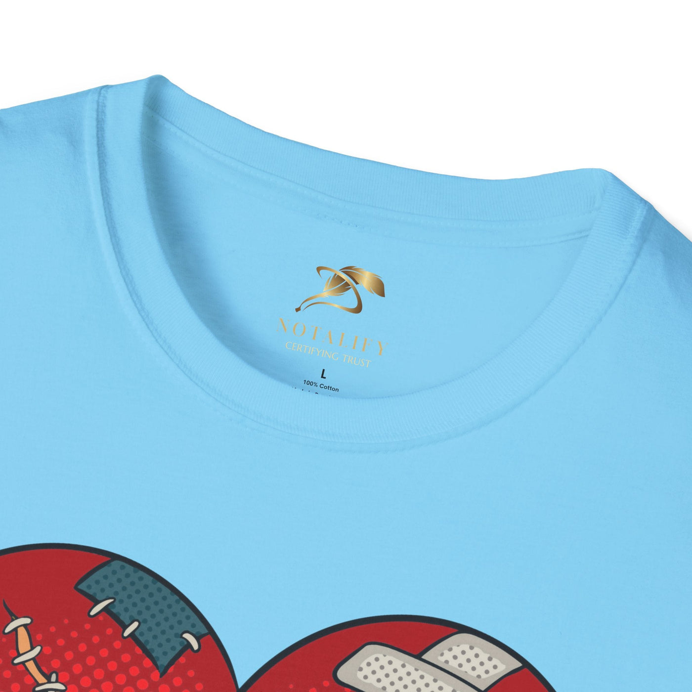 Heart Fixed Enamorados Unisex T-Shirt, Valentine's Day Gift, Blue, Close-up of Graphic Design