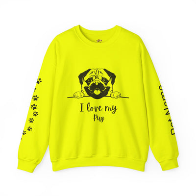 Pug Dog Lover Sweatshirt, Pet's Name Personalized Gift Idea, Pug Dog Owner Apparel, Custom Dog Paw Print Jumper, Comfy Crewneck - NOTALIFY