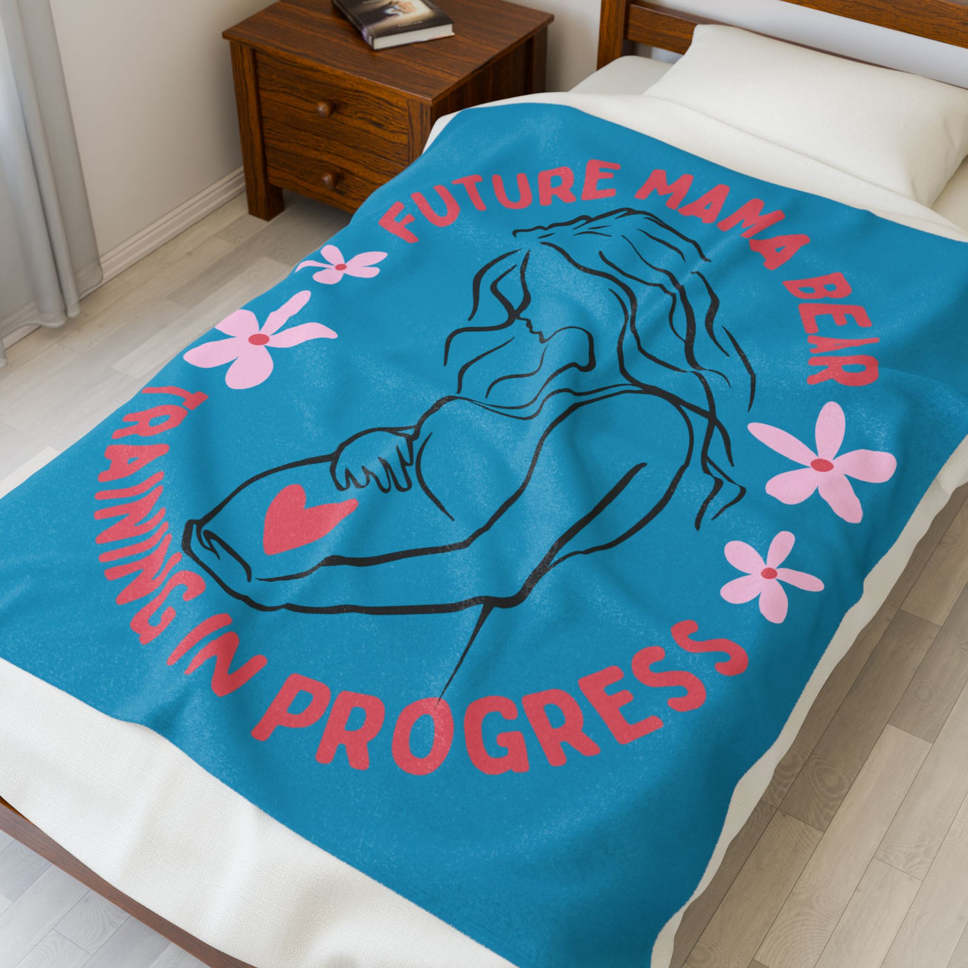 Future Mama Bear Training Plush Blanket, Cozy Gift for Expecting Moms, Baby Shower Decor, Nursery Throw - NOTALIFY