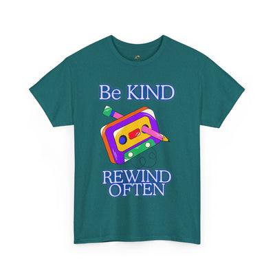 Retro 90s vibe T-shirt featuring "Be Kind, Rewind Often" graphic, unisex design.