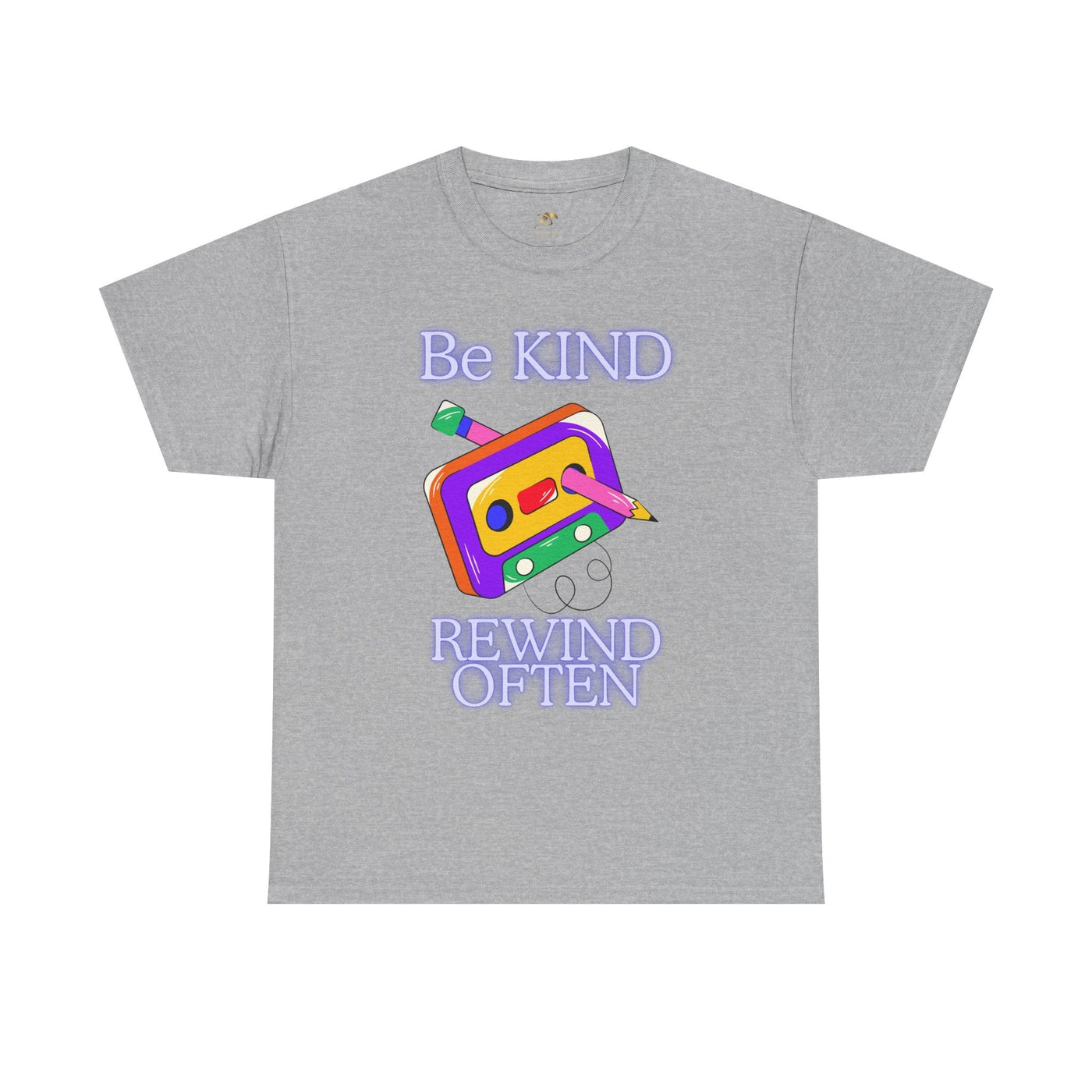 Unisex retro T-shirt with 'Be Kind, Rewind Often' design, featuring a 90s nostalgia theme.
