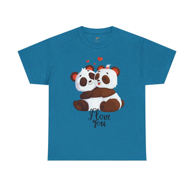 Romantic Panda Tee, Romantic Graphic T-shirt, two panda bears hugging each other with an I love you message - NOTALIFY
