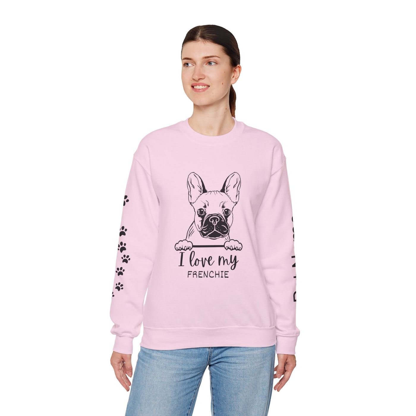 Frenchie Dog Lover Sweatshirt, Pet's Name Personalized Gift Idea, Frenchie Dog Owner Apparel, Custom Dog Paw Print Jumper, Comfy Crewneck