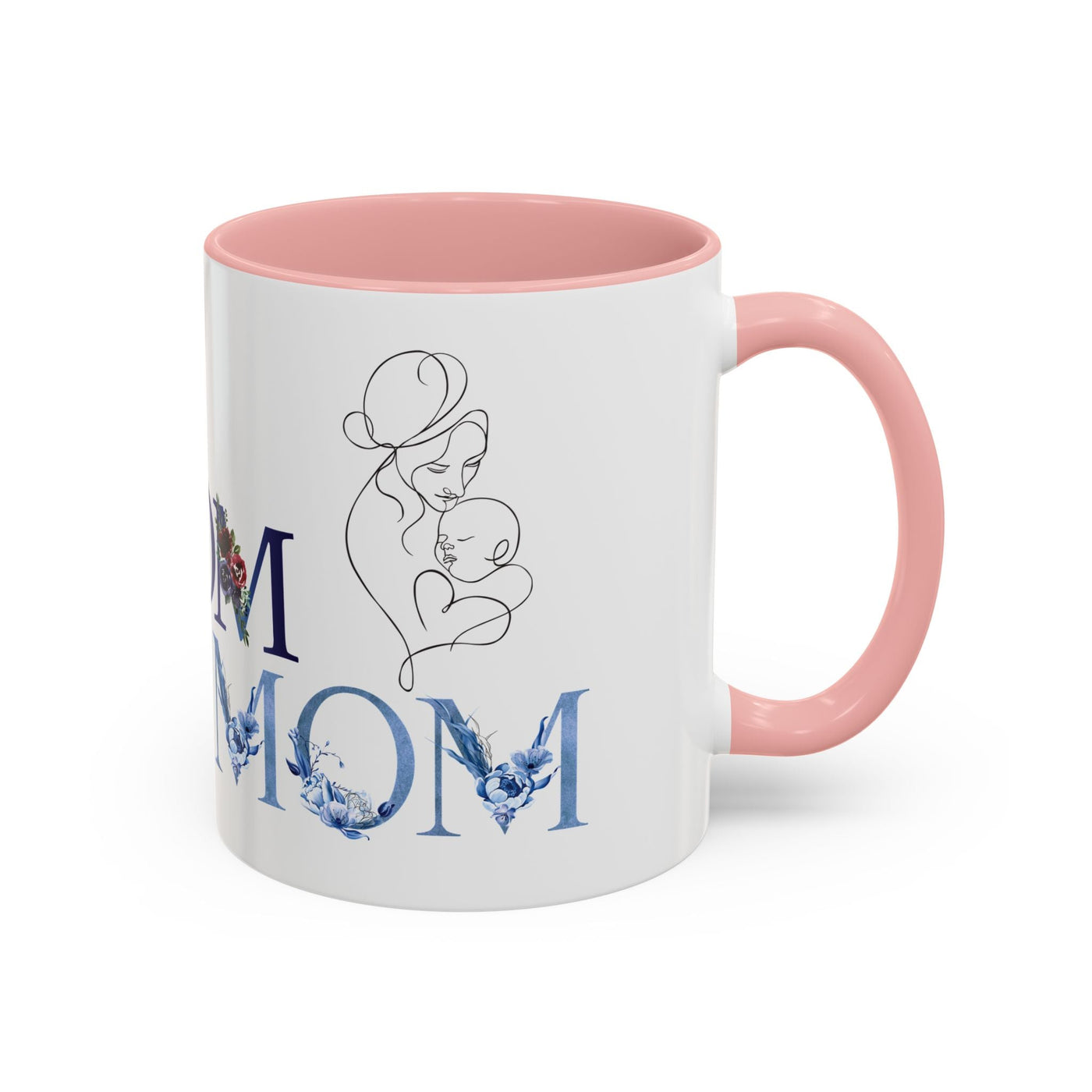 Mother's Day mug with floral accents and custom names, ceramic drinkware gift for mom.
