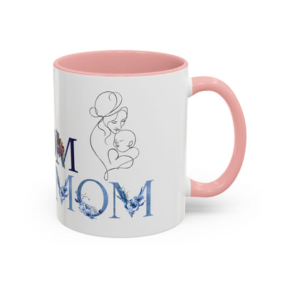 Mother's Day mug with floral accents and custom names, ceramic drinkware gift for mom.
