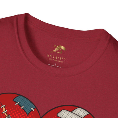Valentine's Day Heart Fixed Enamorados Unisex T-Shirt in red, featuring a broken heart graphic, made from 100% cotton.