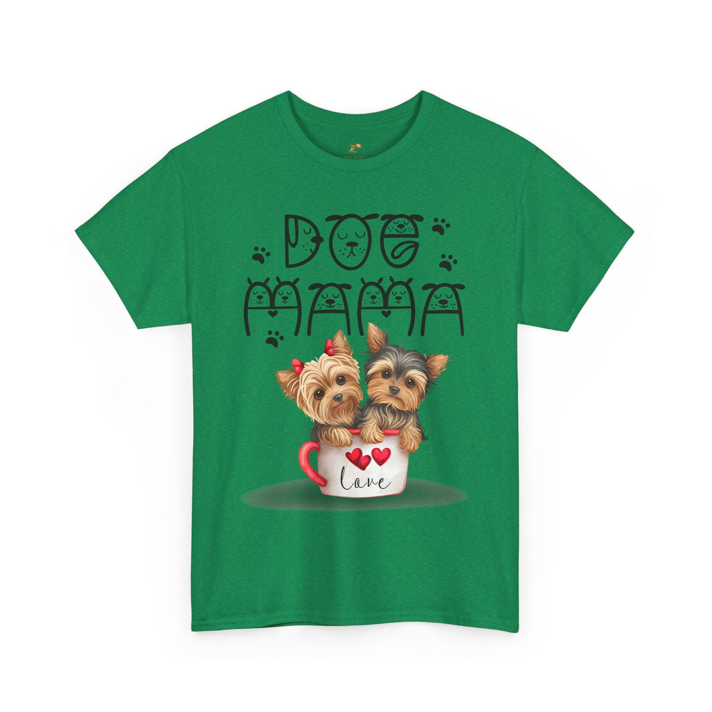 Dog Mama Unisex Tee with playful animal print design, ideal gift for dog lovers and pet parents.