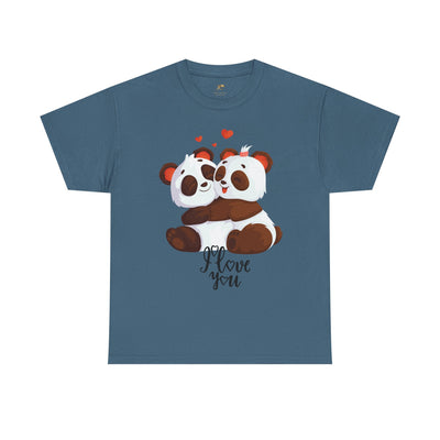 Romantic Panda Tee, Romantic Graphic T-shirt, two panda bears hugging each other with an I love you message - NOTALIFY