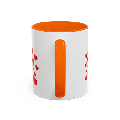 You are Enough Mug with red hearts and orange accent, 11oz ceramic coffee cup.