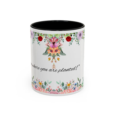 Mug, Inspirational Ceramic Cup w/ Flower Design, Bloom where you are planted, Gift for her/him, Quote Tea Mug, Home Office Decor, - NOTALIFY