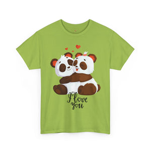 Romantic Panda Tee, Romantic Graphic T-shirt, two panda bears hugging each other with an I love you message - NOTALIFY
