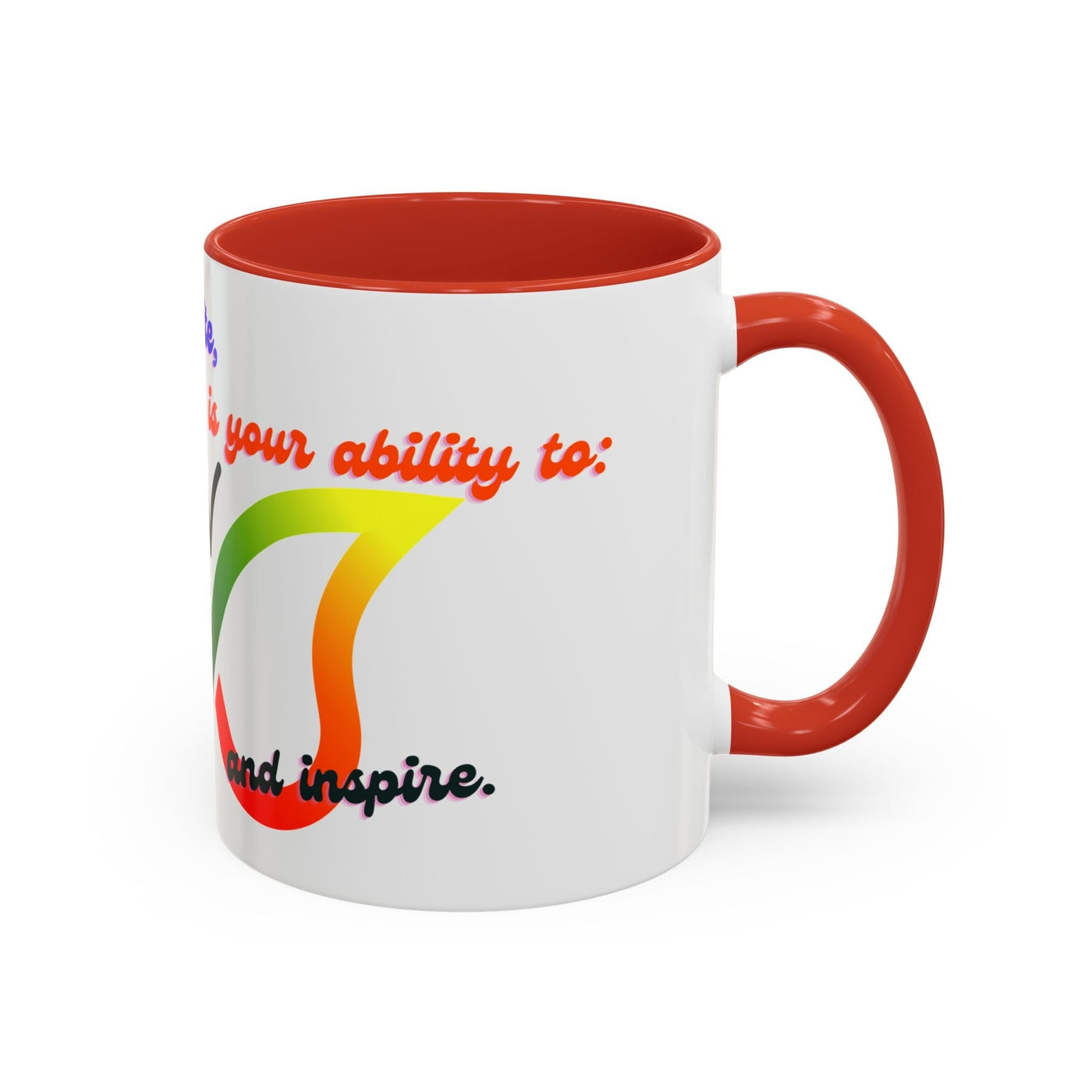Infinity Butterfly Mug with vibrant colors, red interior, motivational design; available in 11oz and 15oz sizes.