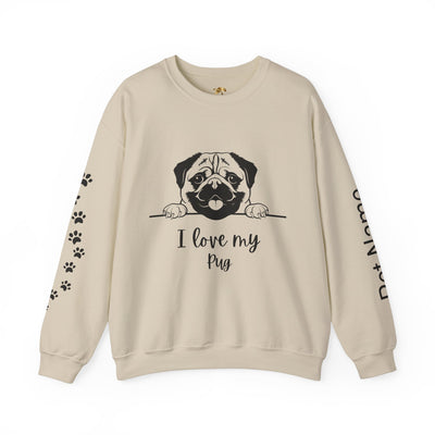 Pug Dog Lover Sweatshirt, Pet's Name Personalized Gift Idea, Pug Dog Owner Apparel, Custom Dog Paw Print Jumper, Comfy Crewneck - NOTALIFY