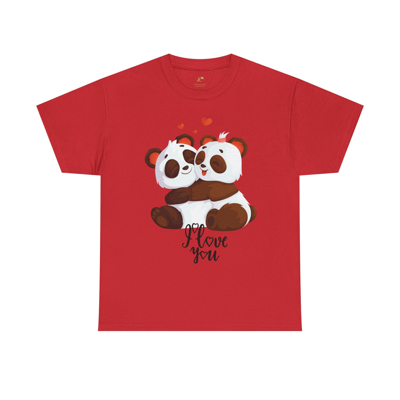 Romantic Panda Tee, Romantic Graphic T-shirt, two panda bears hugging each other with an I love you message - NOTALIFY
