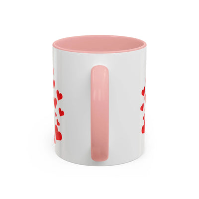 You are Enough Mug with Red Hearts, White Ceramic, Pink Handle and Interior, 11oz.
