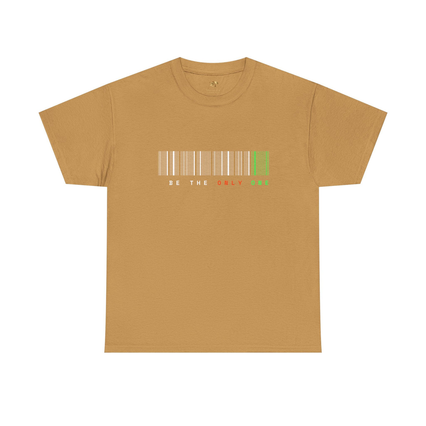 Unique "Be The Only One" barcode t-shirt in blue with a minimalist design