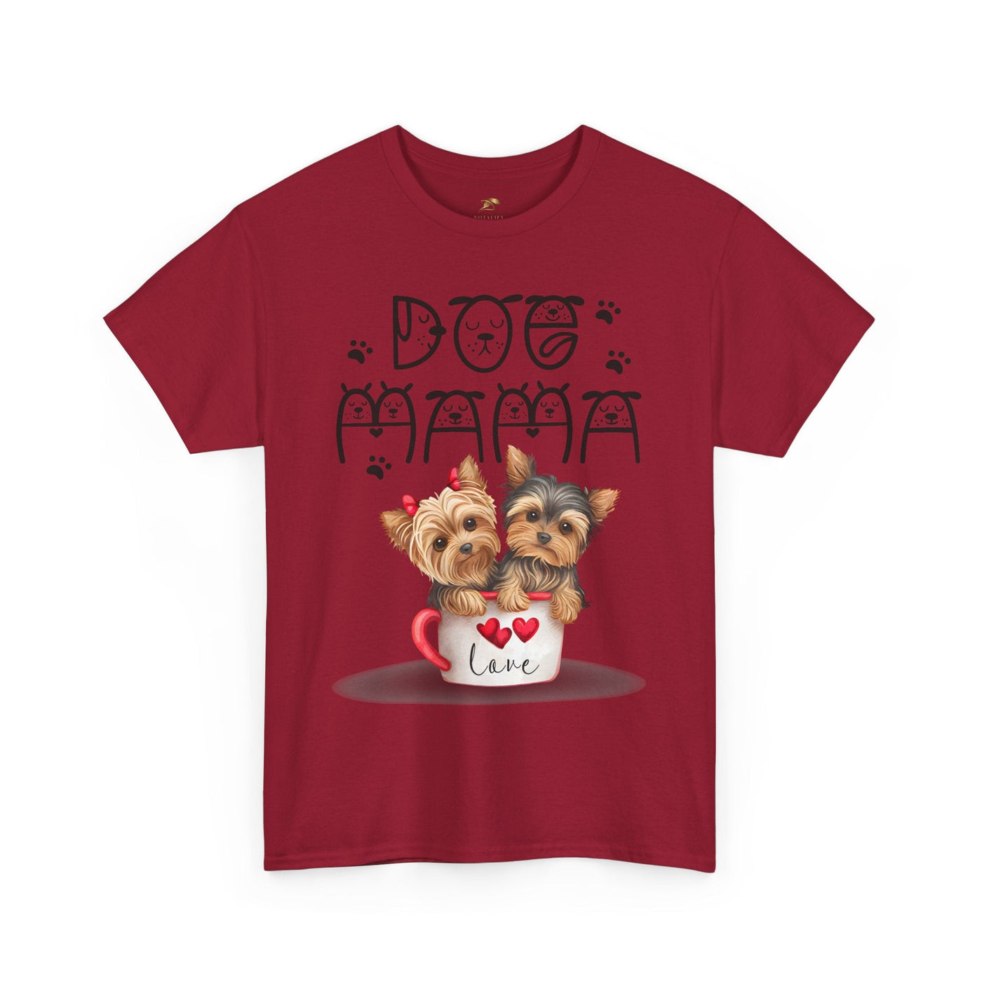 Red Dog Mama Unisex Tee with playful puppy print, perfect gift for dog lovers.