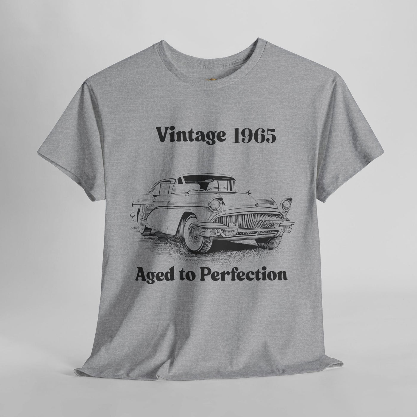 Vintage Aged to Perfection classic car t-shirt in retro style with humorous slogan for car lovers and birthday gift.